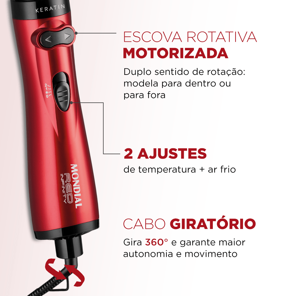Escova Rotativa Infinity Keratin Mondial Vermelho ER-11-KR