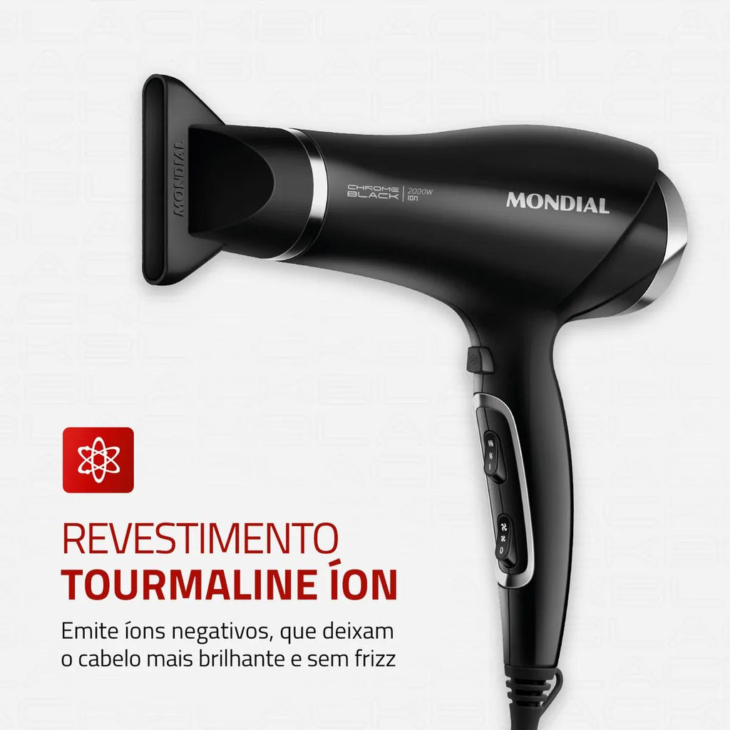 Secador de Cabelos Mondial Preto e Cromado Prata SCN-04