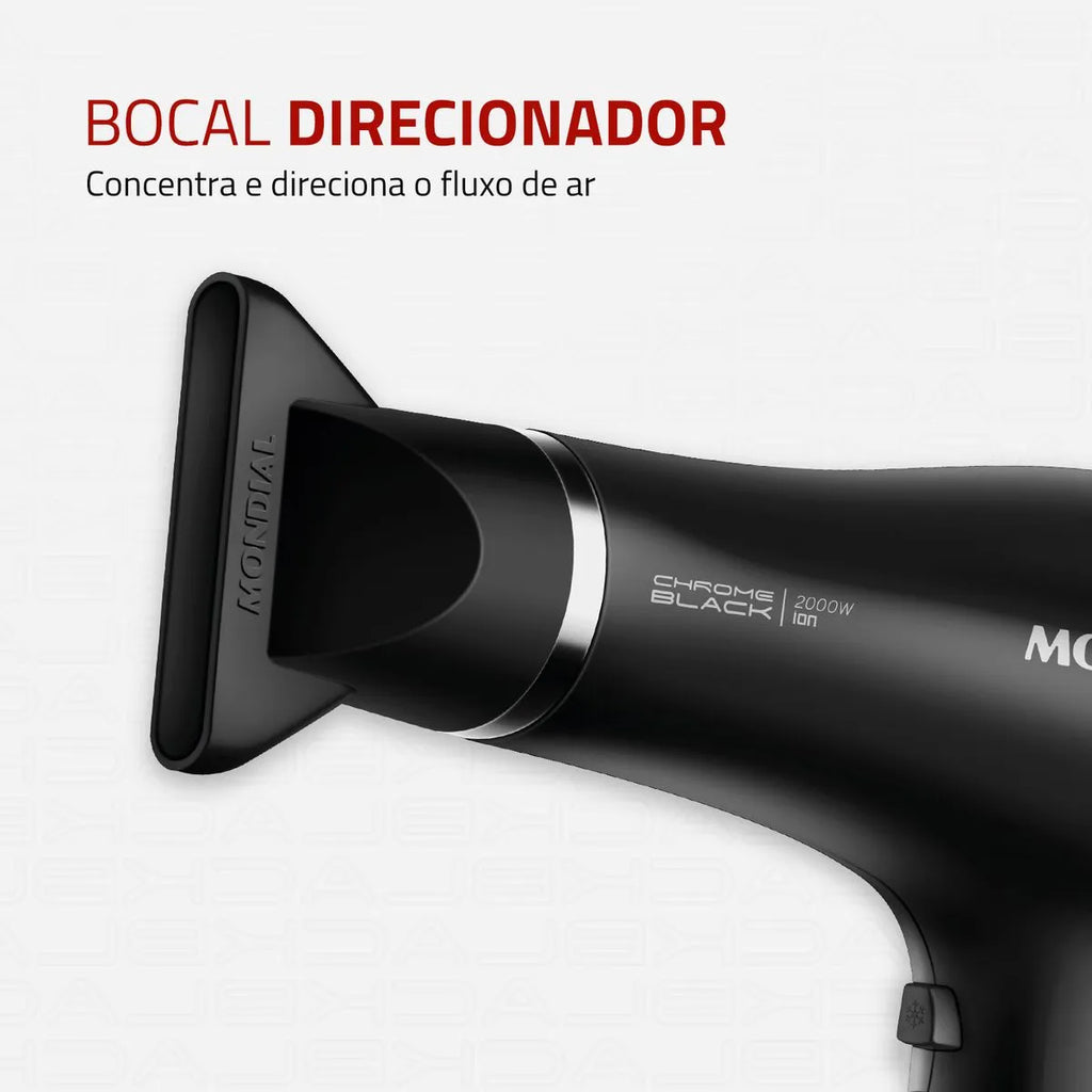 Secador de Cabelos Mondial Preto e Cromado Prata SCN-04
