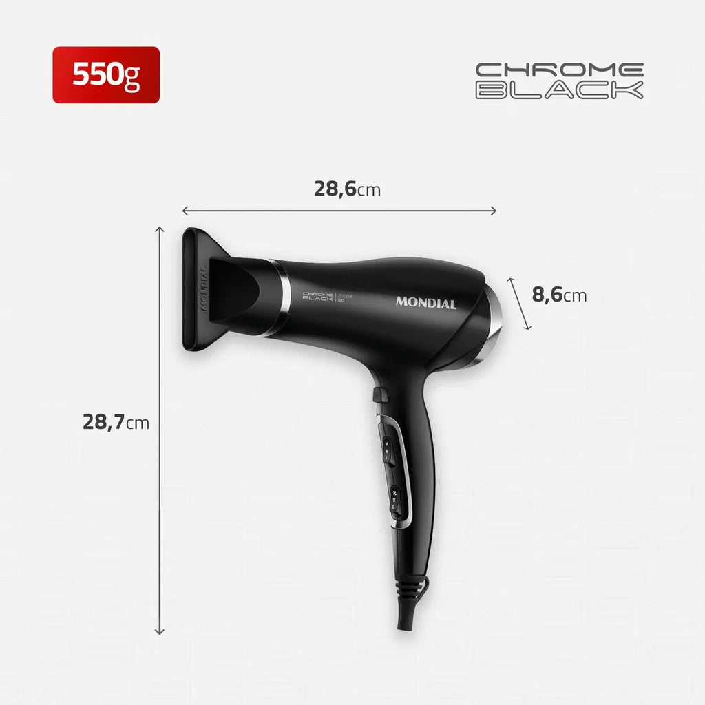 Secador de Cabelos Mondial Preto e Cromado Prata SCN-04