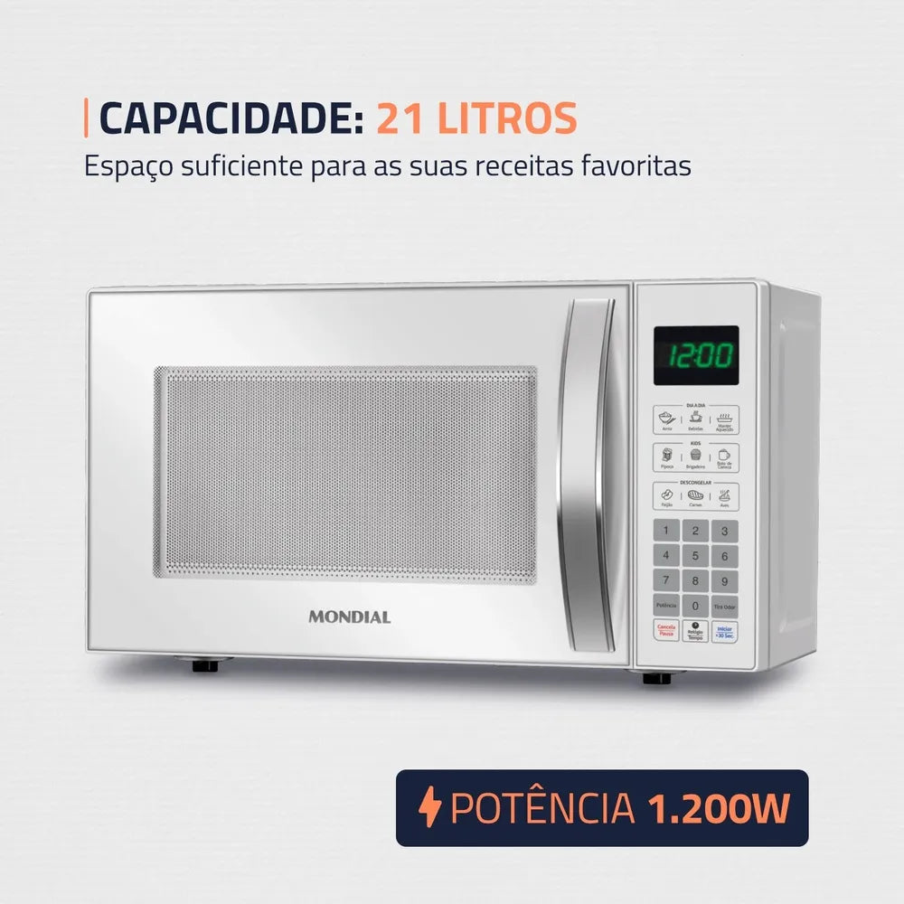 Micro-Ondas Mondial 21L, 1.200W, MO-01-21-W, Branco