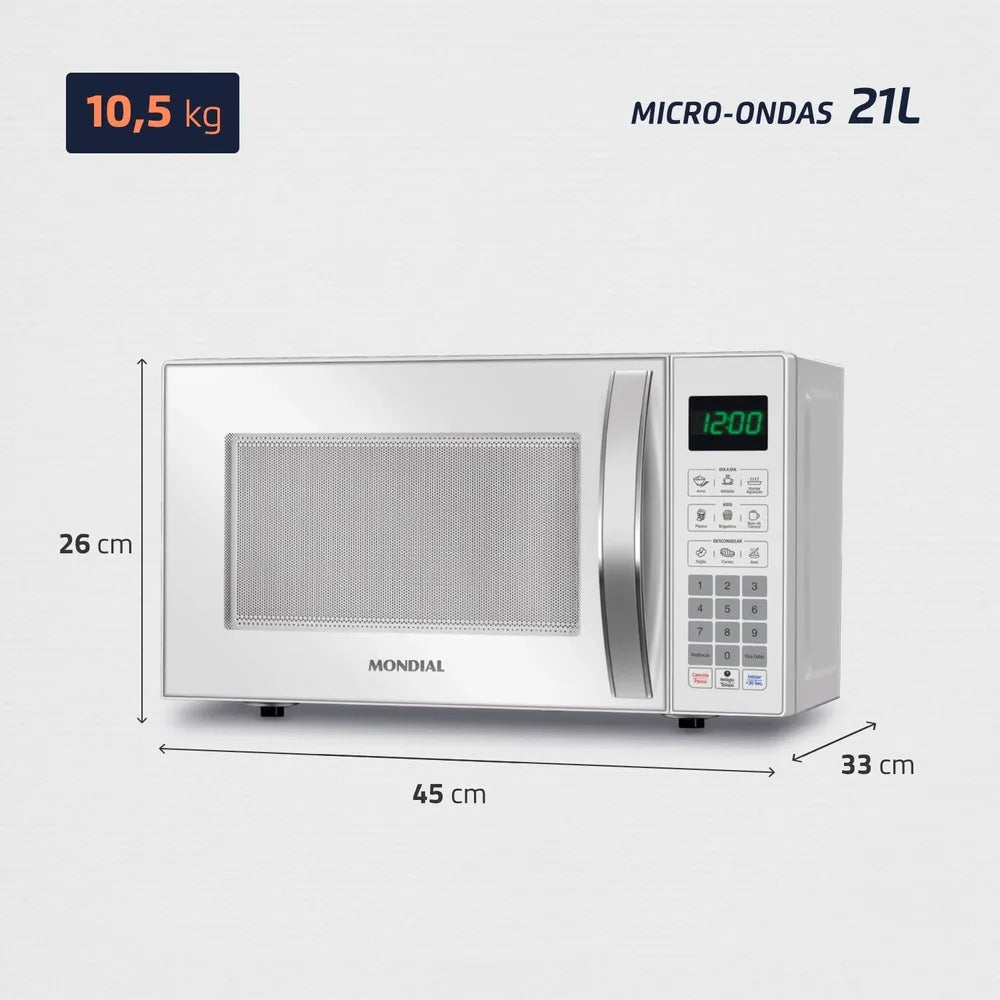 Micro-Ondas Mondial 21L, 1.200W, MO-01-21-W, Branco