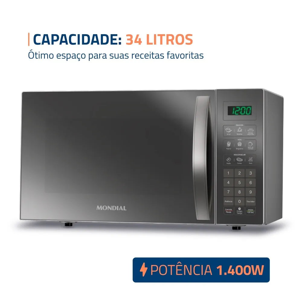 Micro-ondas Mondial 34L, 1.400W, MO-02-34-E, Espelhado