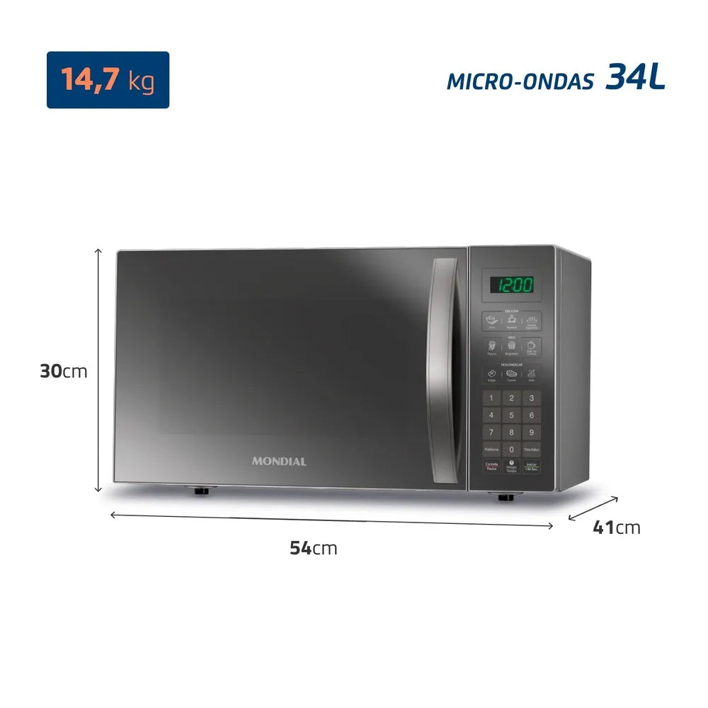 Micro-ondas Mondial 34L, 1.400W, MO-02-34-E, Espelhado