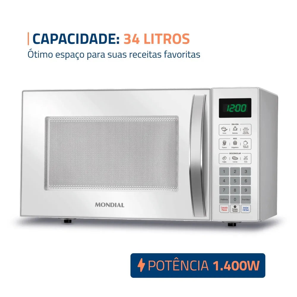 Micro-ondas Mondial 34L, 1.400W, MO-02-34-W, Branco