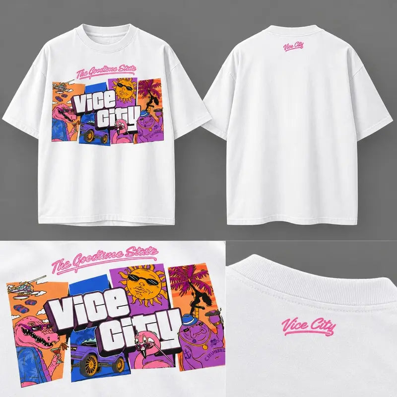 Camiseta GTA 6 Edição Especial Vice City Streetwear Camiseta Estampada Unissex Retrô Miami