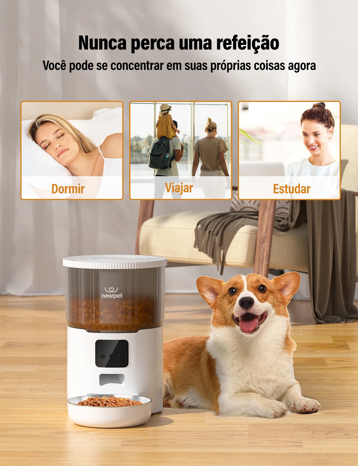 Newpet 4l alimentador automático de cão gato wifi inteligente