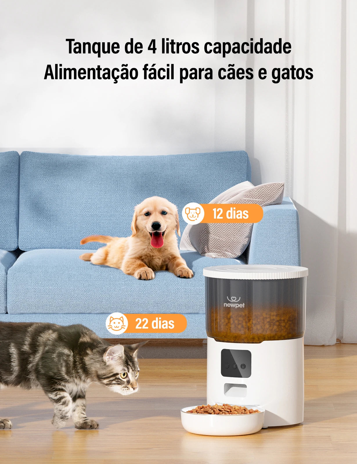 Newpet 4l alimentador automático de cão gato wifi inteligente
