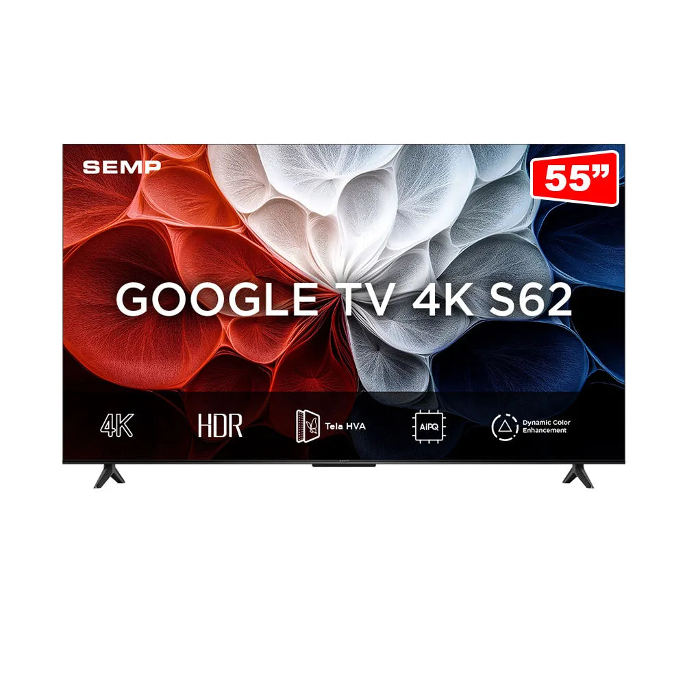 Smart TV LED 55" SEMP S62 4K UHD, Google TV, Wi-Fi Dual Band, Dolby Áudio e Comando por Voz com Google Assistente
