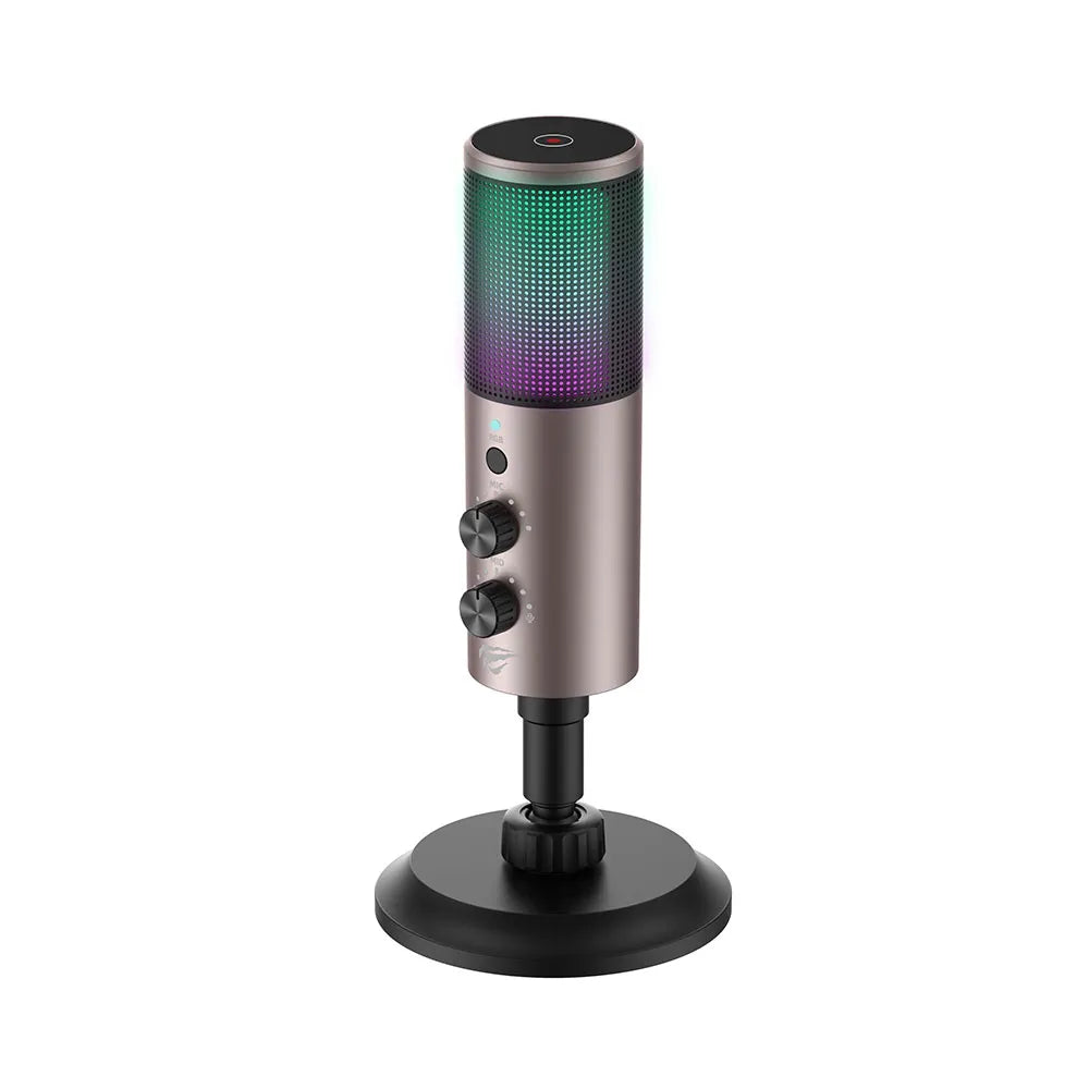 Microfone Gamer Havit GK61, Mesa, USB, Iluminação RGB, Botão de Mudo e Função de Redução de Ruído