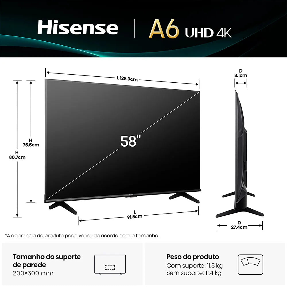 Smart TV Hisense 4K 58" 58A6NV