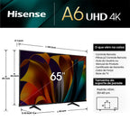 Smart TV 4K DLED 65" Hisense , Plataforma Inteligente VIDAA U9, 65A6NV
