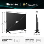 Smart TV Hisense 40" DLED Full HD, 40A4NV