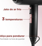 Kit Secador e Prancha Mondial, Tourmaline Íon, Protect Care e Chapas Flutuantes, Preto/Golden Rose