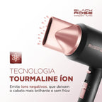 Kit Secador e Prancha Mondial, Tourmaline Íon, Protect Care e Chapas Flutuantes, Preto/Golden Rose