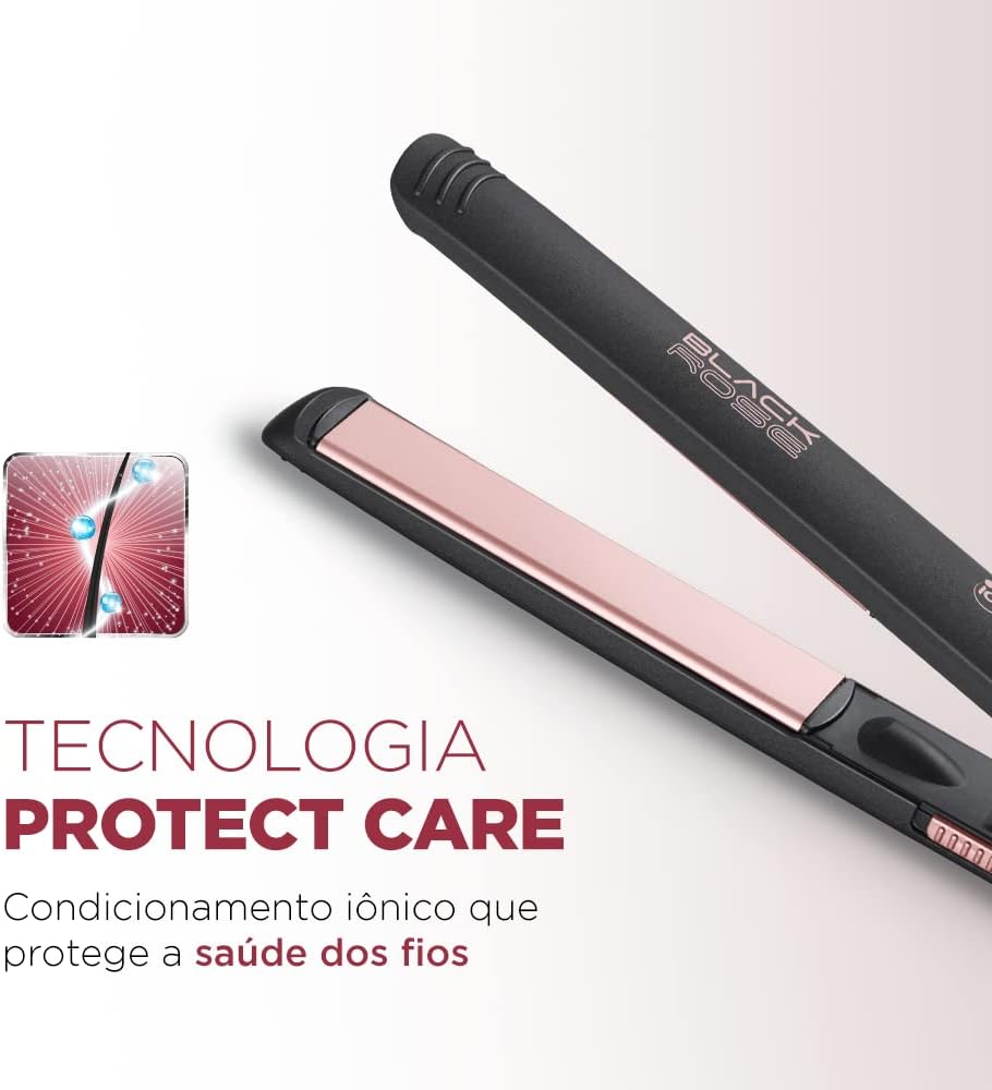 Kit Secador e Prancha Mondial, Tourmaline Íon, Protect Care e Chapas Flutuantes, Preto/Golden Rose