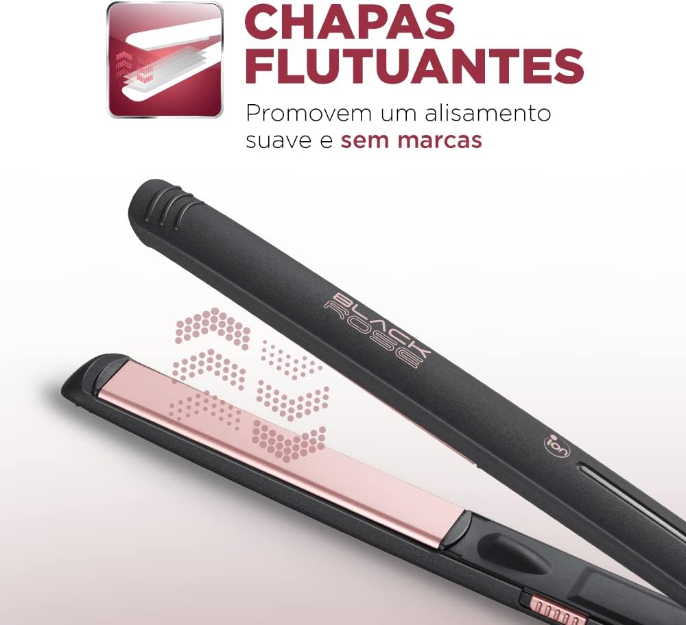 Kit Secador e Prancha Mondial, Tourmaline Íon, Protect Care e Chapas Flutuantes, Preto/Golden Rose