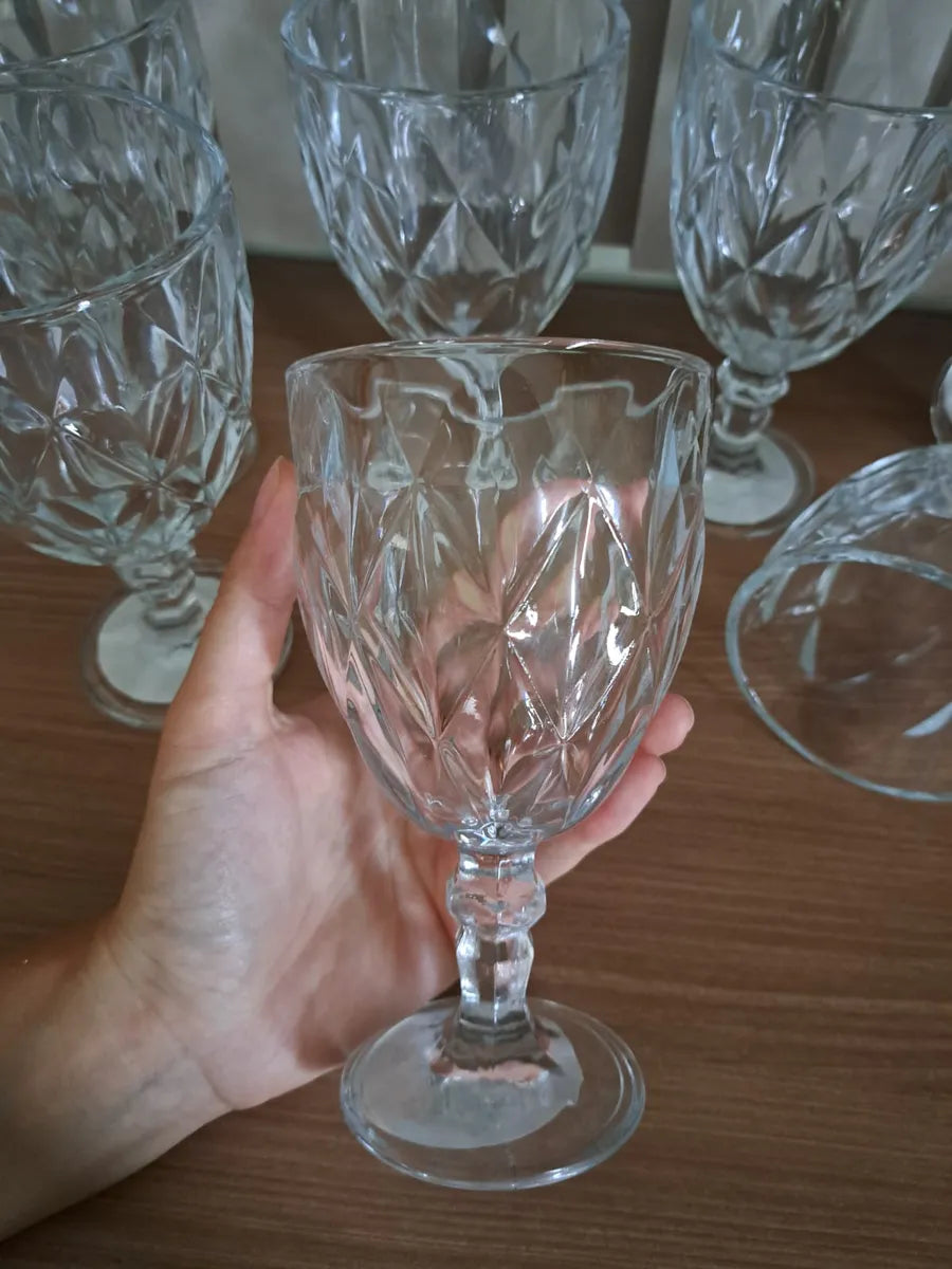 Jogo 4 taça Diamante Vidro 340 ml + Jarra