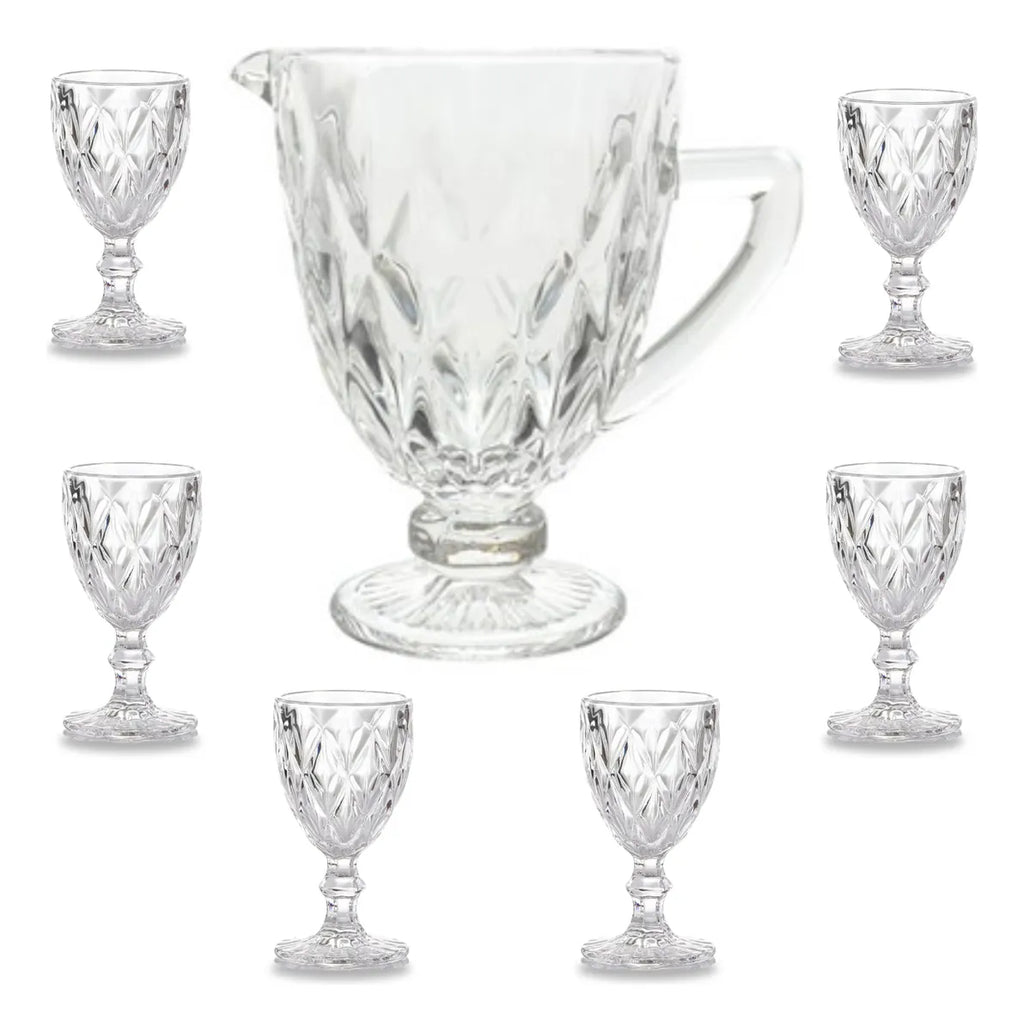 Jogo 4 taça Diamante Vidro 340 ml + Jarra
