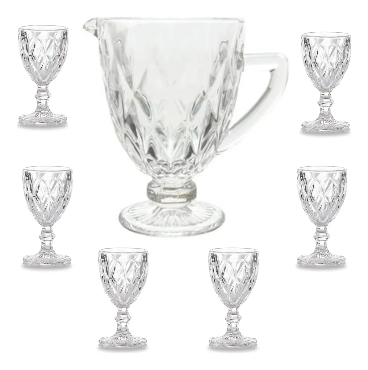 Jogo 6 taça Diamante Vidro 340 ml + Jarra