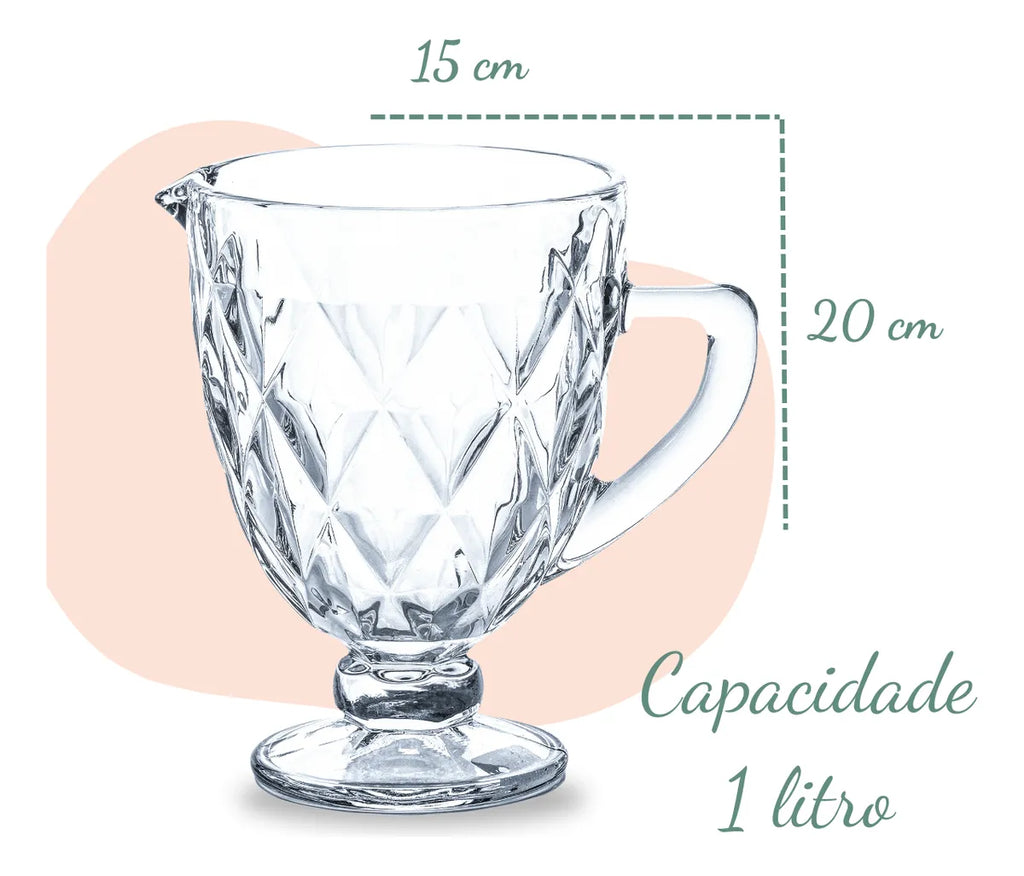 Jogo 4 taça Diamante Vidro 340 ml + Jarra