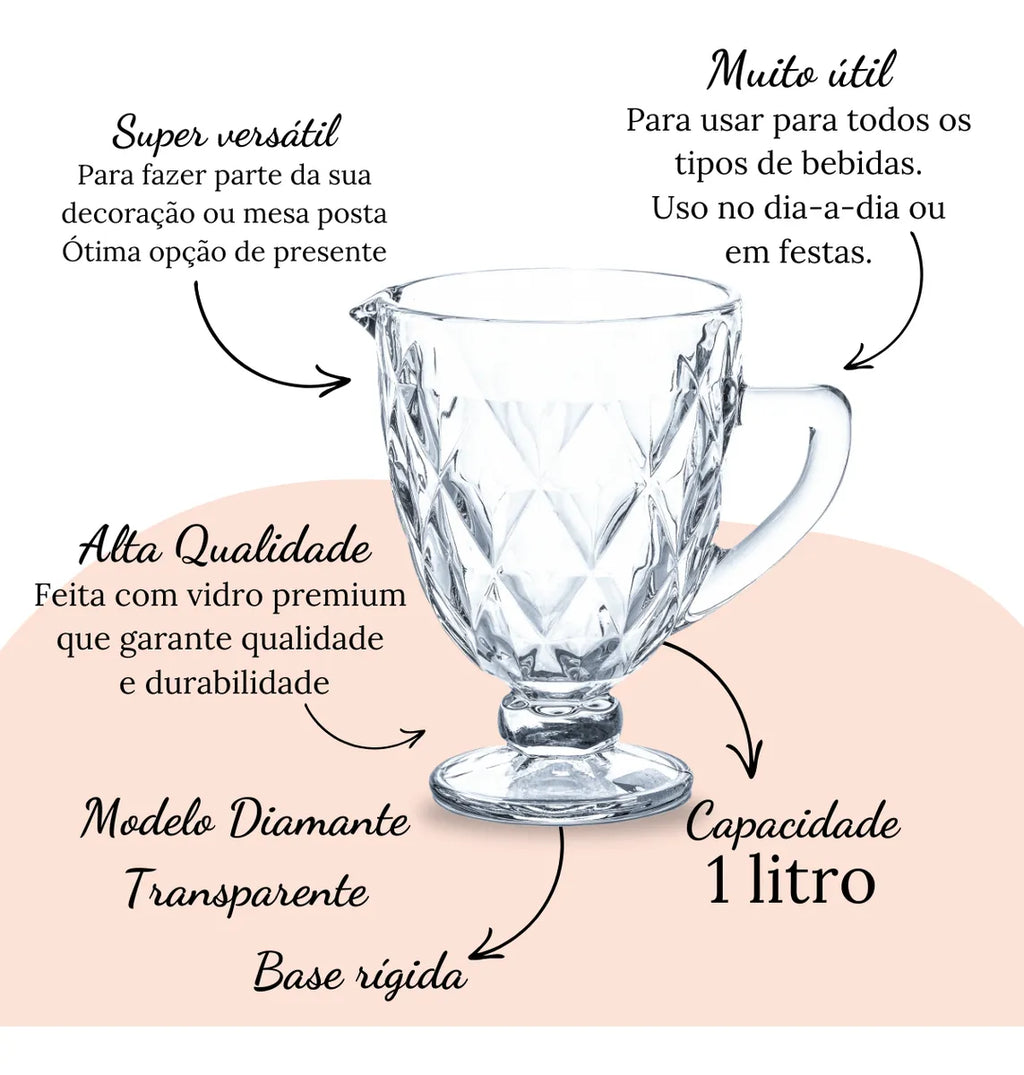 Jogo 4 taça Diamante Vidro 340 ml + Jarra