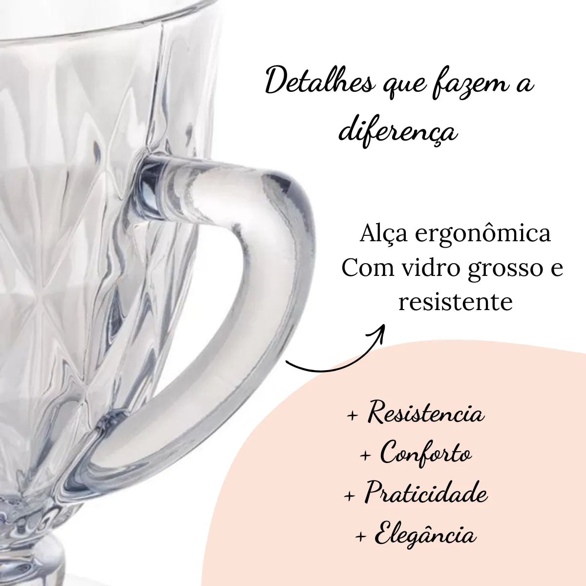 Jogo 6 taça Diamante Vidro 340 ml + Jarra