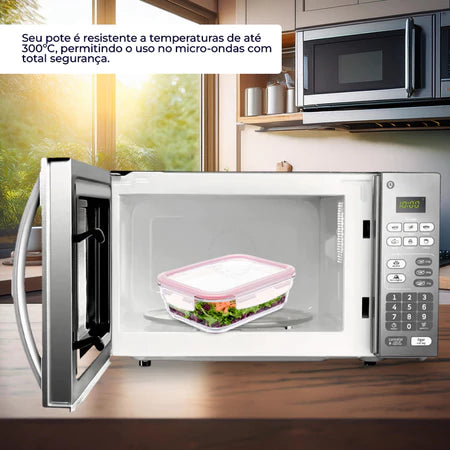 5 Potes Vidro Herméticos 1500ml Retangular Hermético 4 Travas Marmita Premium