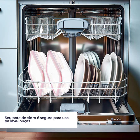 5 Potes Vidro Herméticos 1500ml Retangular Hermético 4 Travas Marmita Premium