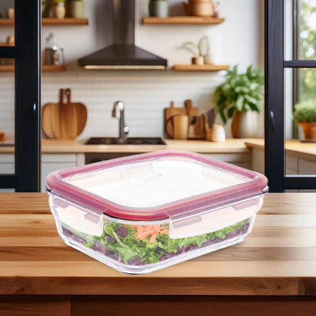 5 Potes Vidro Herméticos 1500ml Retangular Hermético 4 Travas Marmita Premium