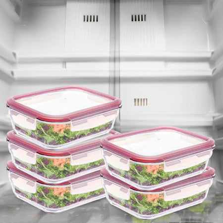 5 Potes Vidro Herméticos 1500ml Retangular Hermético 4 Travas Marmita Premium