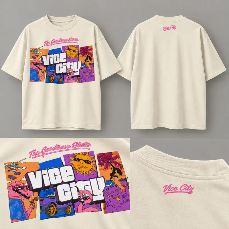 Camiseta GTA 6 Edição Especial Vice City Streetwear Camiseta Estampada Unissex Retrô Miami