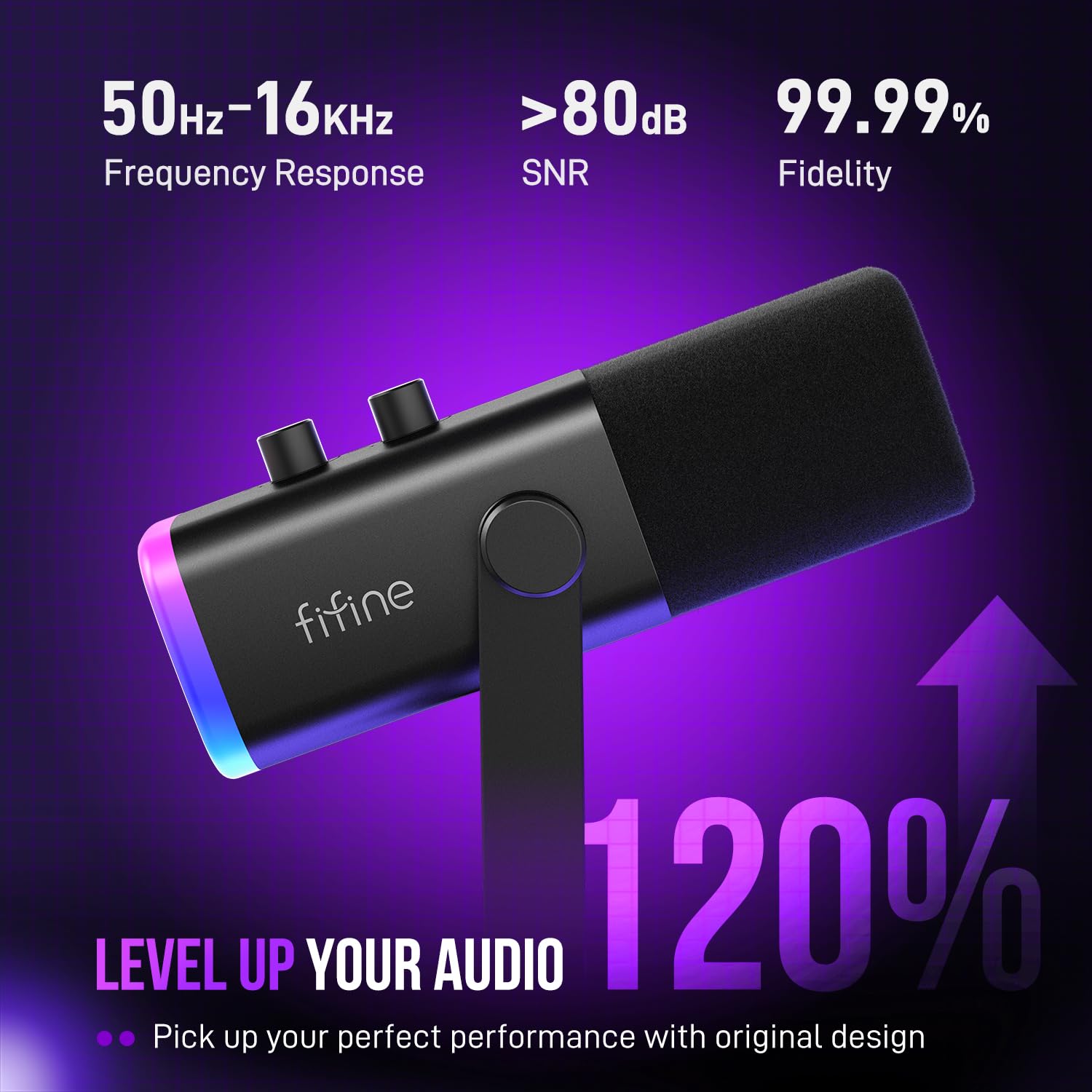 FIFINE Microfone para jogos XLR/USB para podcasting, microfone RGB