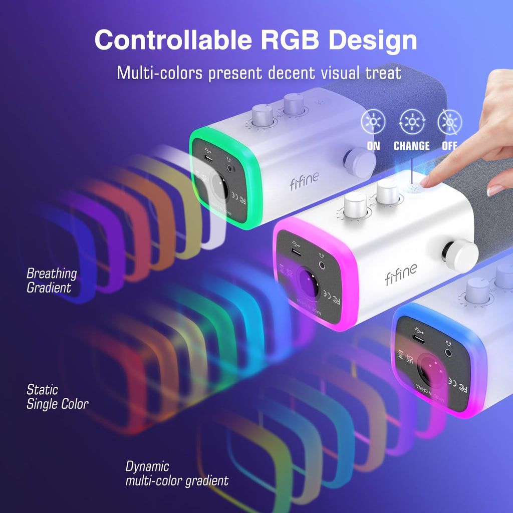 FIFINE Microfone para jogos XLR/USB para podcasting, microfone RGB