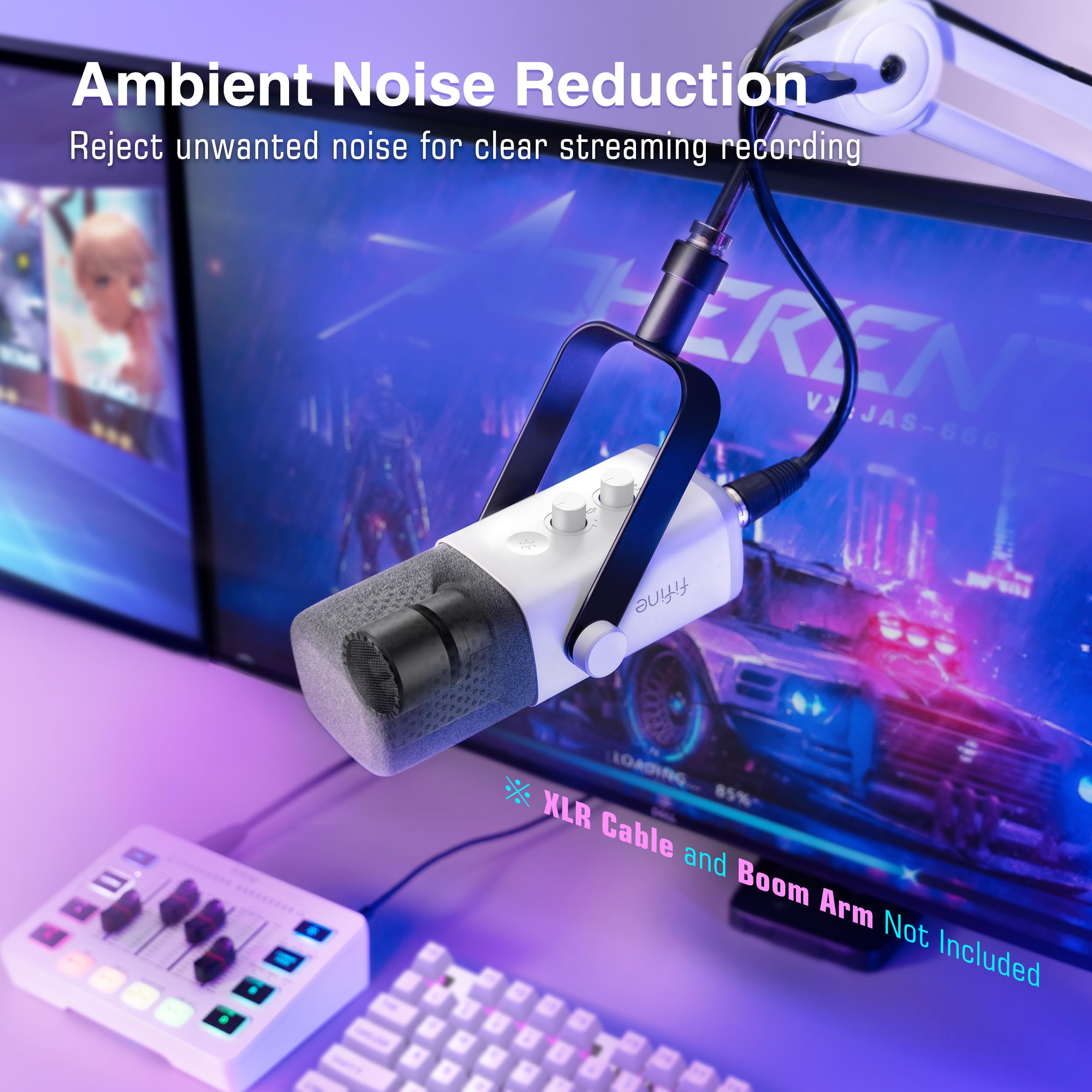 FIFINE Microfone para jogos XLR/USB para podcasting, microfone RGB