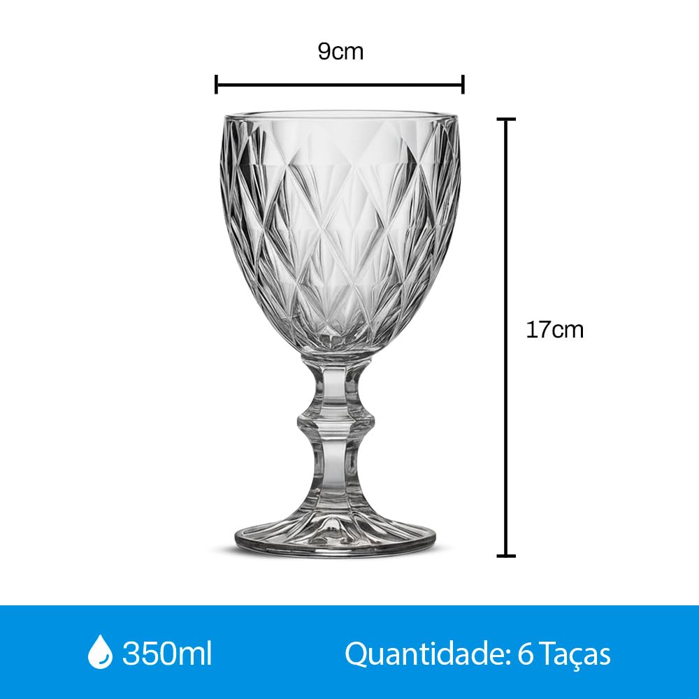 Conjunto Jogo 6 Taças Vidro Diamond 350 ml