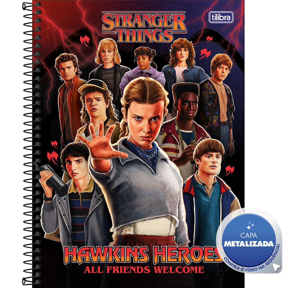 Caderno Espiral Capa Dura Universitário Connect 10 Matérias Stranger Things 160 Folhas