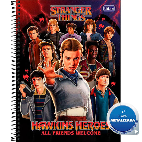 Caderno Espiral Capa Dura Universitário Connect 10 Matérias Stranger Things 160 Folhas