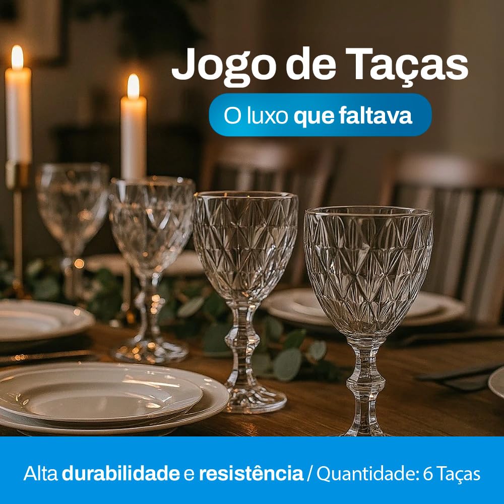 Conjunto Jogo 6 Taças Vidro Diamond 350 ml