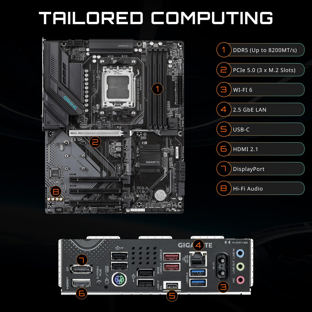 Placa mãe Gigabyte B850 Gaming WiFi 6, Display Ports, HDMI, AM5, Micro-ATX DDR5