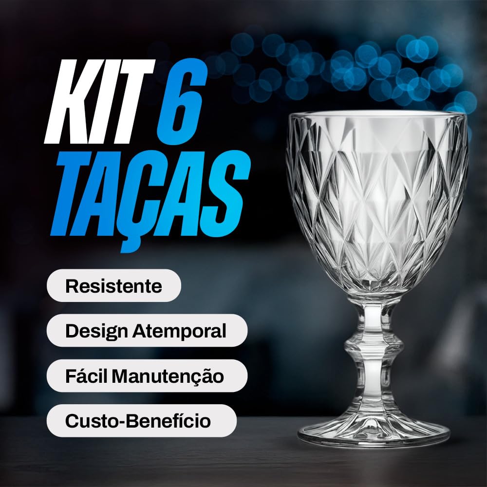 Conjunto Jogo 6 Taças Vidro Diamond 350 ml