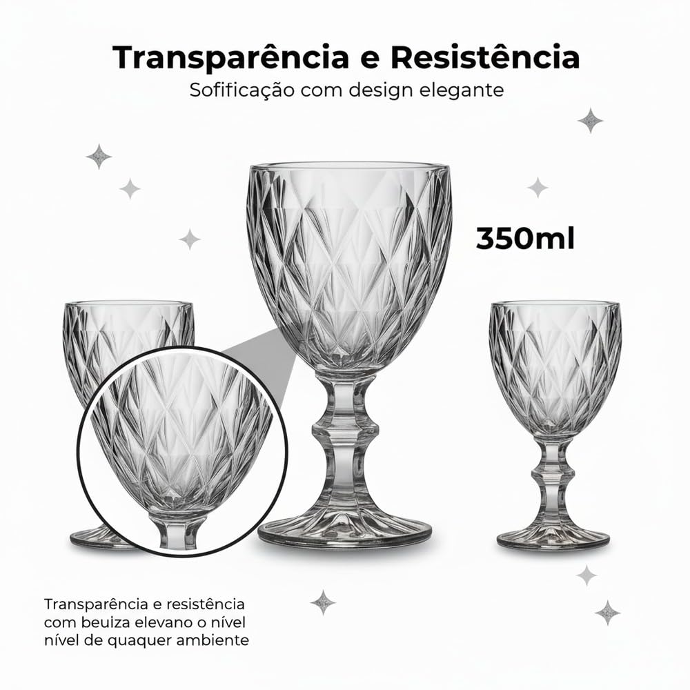 Conjunto Jogo 6 Taças Vidro Diamond 350 ml