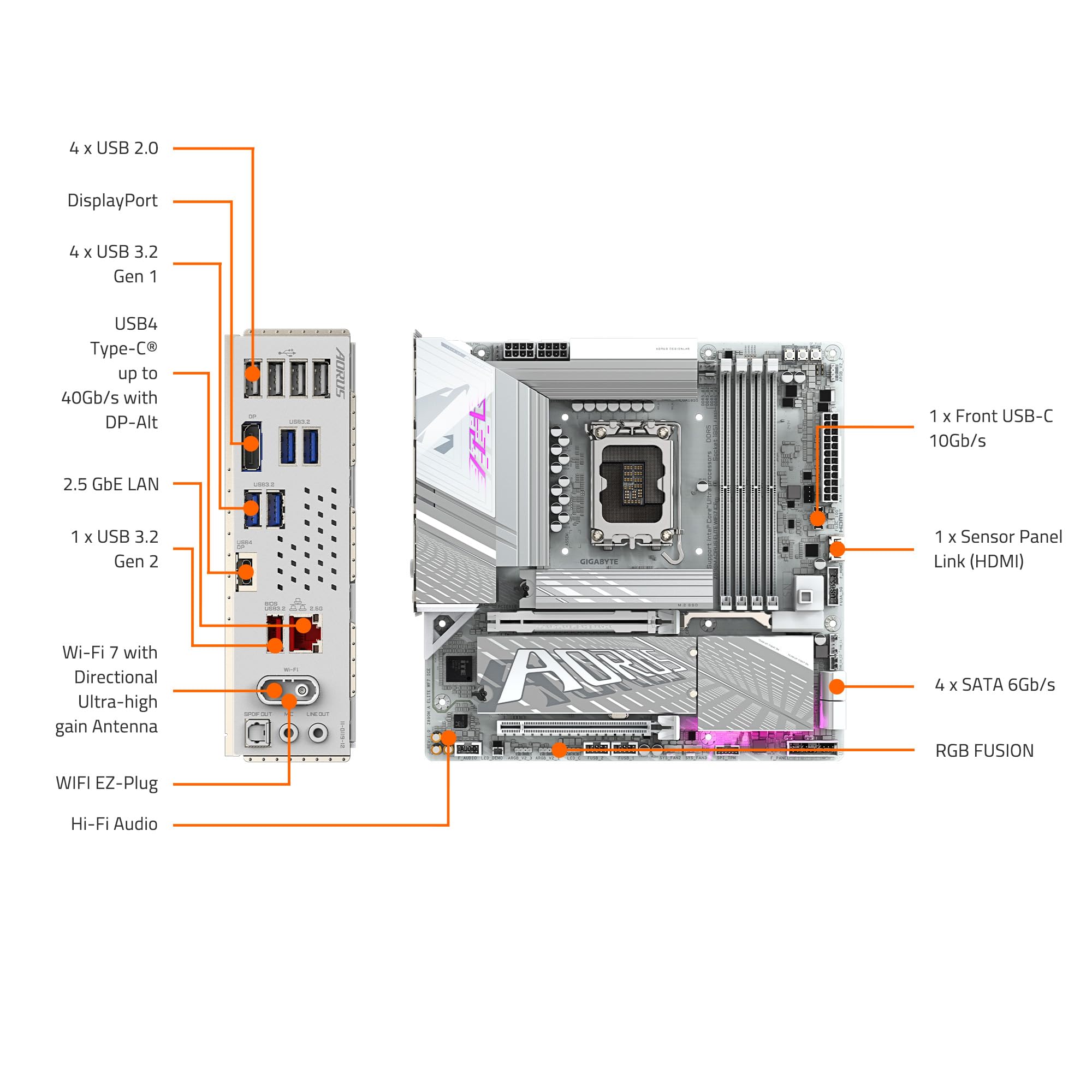 Placa Mae Gigabyte Z890M A ELITE WF7 ICE, LGA1851, ATX, Chipset Intel® Z890 Express, Conectores PCIe M.2 DDR5
