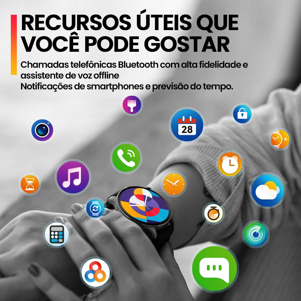 Smartwatch para Homens e Senhoras, Chamada De Voz, 1.39 "Grande Display Colorido HD, Rastreamento De Fitness, Novo
