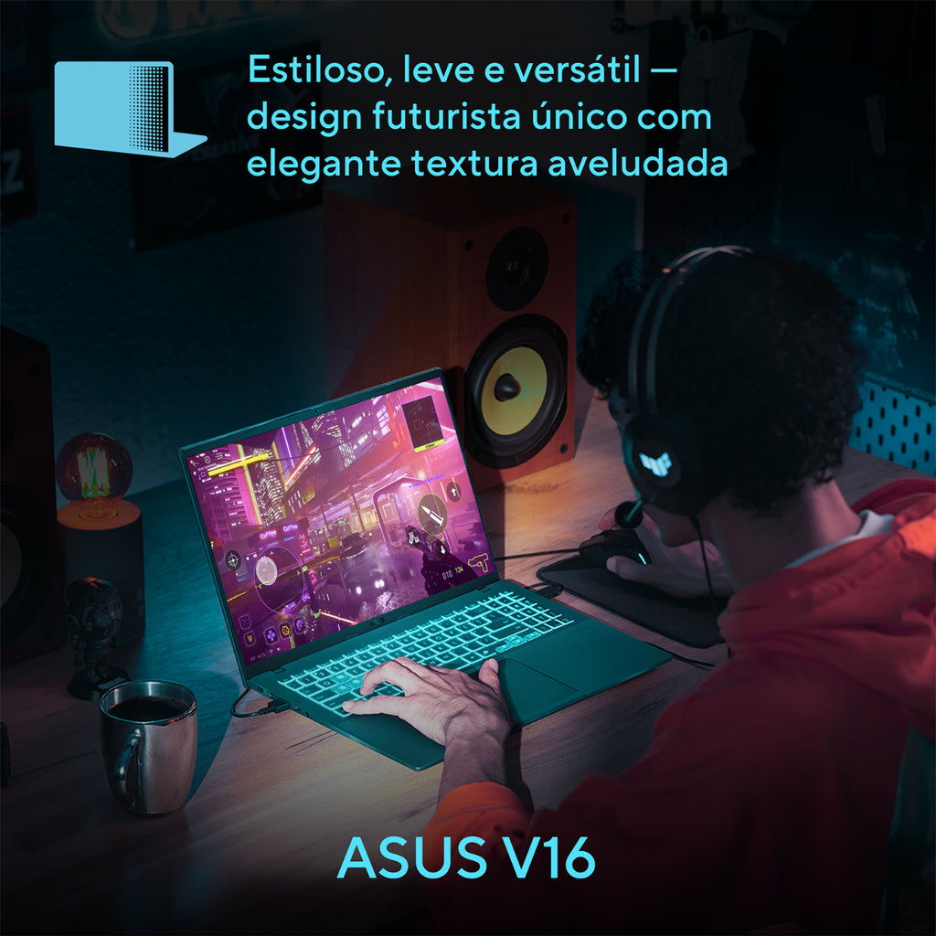 Notebook ASUS V16, Intel Core 5, NVIDIA RTX™ 4050, 16GB, 512GB SSD, KeepOS, 16" LCD LED FHD VIPS, Matte Black