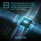 Notebook ASUS V16, Intel Core 5, NVIDIA RTX™ 4050, 16GB, 512GB SSD, KeepOS, 16" LCD LED FHD VIPS, Matte Black