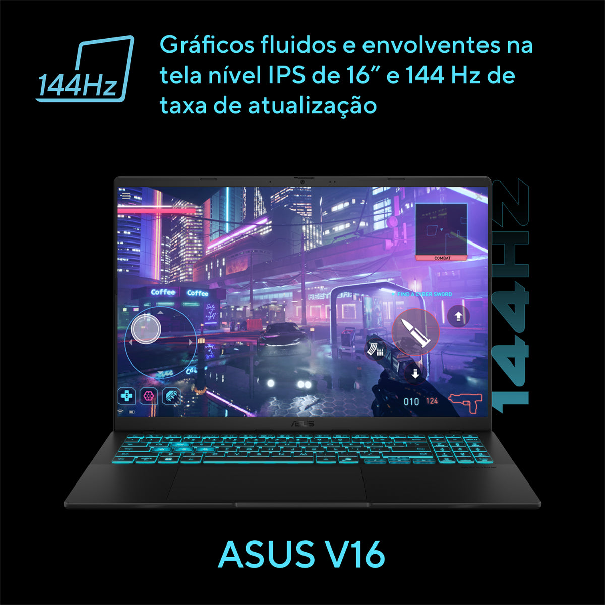 Notebook ASUS V16, Intel Core 5, NVIDIA RTX™ 4050, 16GB, 512GB SSD, KeepOS, 16" LCD LED FHD VIPS, Matte Black