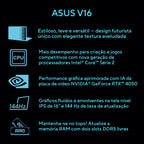 Notebook ASUS V16, Intel Core 5, NVIDIA RTX™ 4050, 16GB, 512GB SSD, KeepOS, 16" LCD LED FHD VIPS, Matte Black